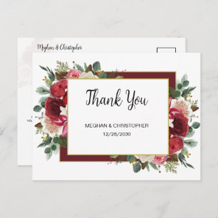 Cartão Postal Rustic Burgundy Floral Casamento no inverno Obriga