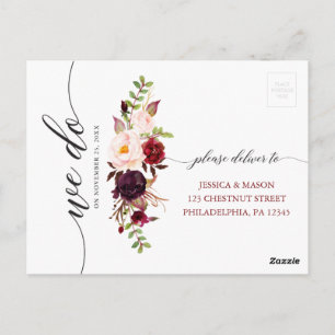 Cartão postal Rustic Burgundy Marsala Weding RSVP