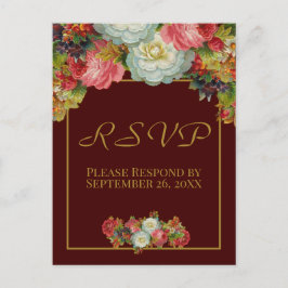 Cartão Postal Rustic Burgundy Vintage Autumn Floral Casamento RS
