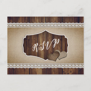 Cartão Postal Rustic Burlap e Lace RSVP Postcard Choice
