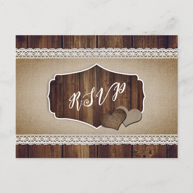 Cartão Postal Rustic Burlap e Lace RSVP Postcard Choice (Frente)