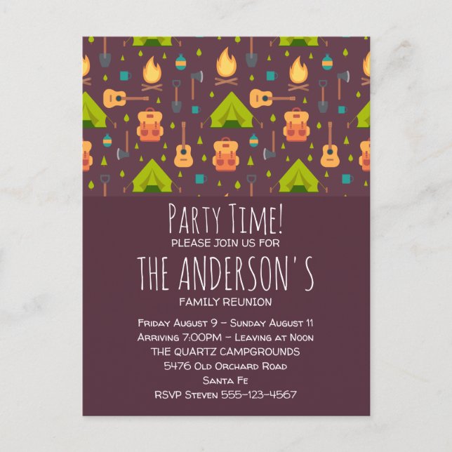 Cartão Postal Rustic Camping Patternos and Guitars Reunion (Frente)