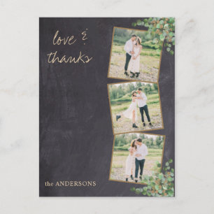 Cartão Postal Rustic Chalkboard 3 Photo Greenery Obrigado 