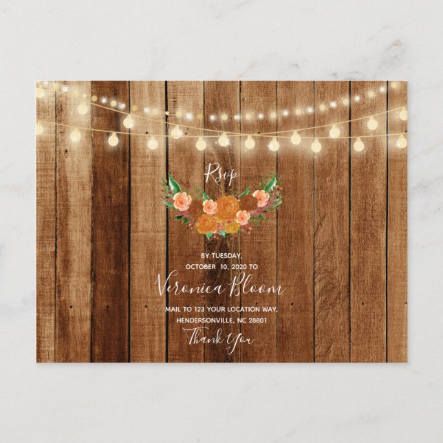 Cartão Postal Rustic Chic Barn Wood Post Card RSVP Card (Frente)