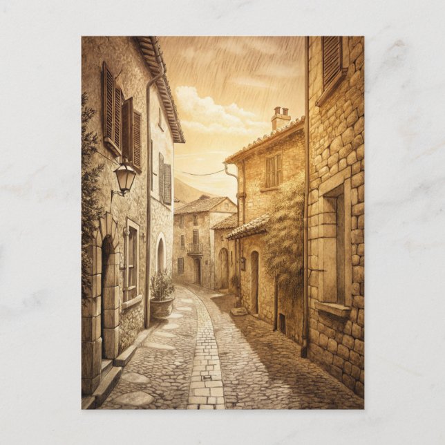 Cartão Postal Rustic Cobblestone Streets European Village  (Frente)
