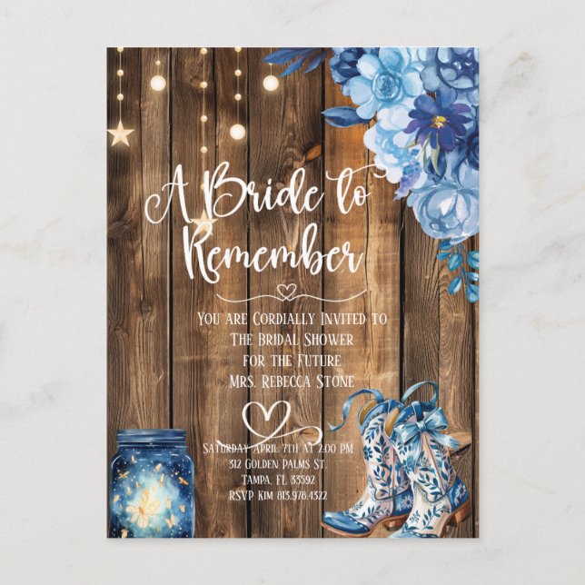 Cartão Postal Rustic Country Bridal Shower Invitation  (Frente)