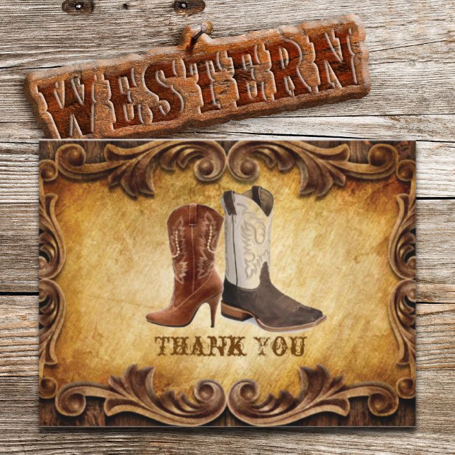 Cartão Postal Rustic Country Cowboy Oeste obrigado de casamento (Rustic Country Cowboy Western Wedding thank you Postcard)