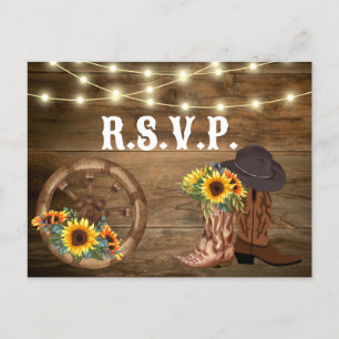 Cartão Postal Rustic Cowboy Boots Sunflower Western Weding RSVP