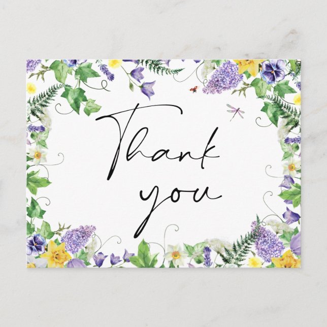 Cartão Postal Rustic Daffodils and Wilflower Obrigado (Frente)