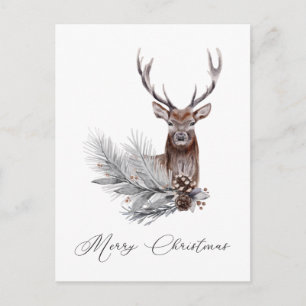Cartão Postal Rustic Deer Antlers Pine Cones Natal