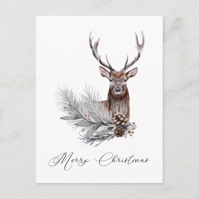 Cartão Postal Rustic Deer Antlers Pine Cones Natal (Frente)