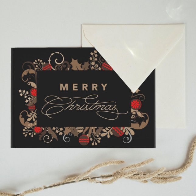 Cartão Postal Rustic & Elegant Black Merry Christmas Calligraphy (Criador carregado)
