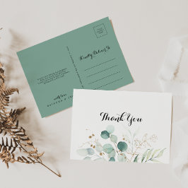 Cartão Postal Rustic Eucalyptus Gold Floral Thank You