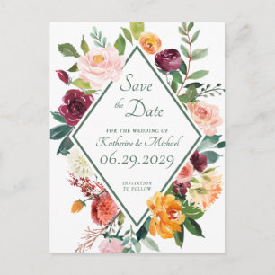 Cartão Postal Rustic Fall Flowers Sage Green Salvar Data