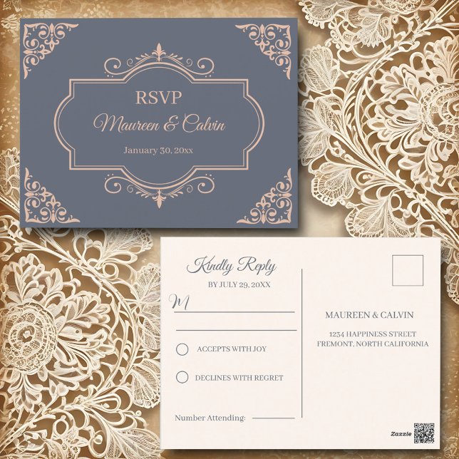 Cartão Postal Rustic Filigree, RSVP de Casamento (Criador carregado)