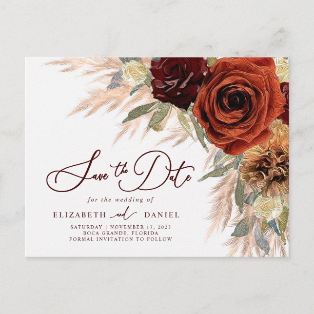 Cartão Postal Rustic Floral Pampas Grass Salva O Cartão-Postal (Frente)