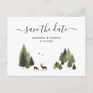Cartão Postal Rustic Forest Stag Doe Casamento Salvar Data