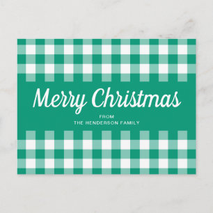 Cartão Postal Rustic Green Gingham Chefiou Feliz Natal