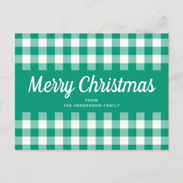 Cartão Postal Rustic Green Gingham Chefiou Feliz Natal (Frente)