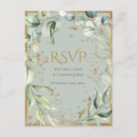 Rustic Greenery Dourada Glitter Wedding RSVP