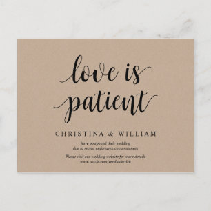 Cartão Postal Rustic Kraft, amor é paciente, casado adiado