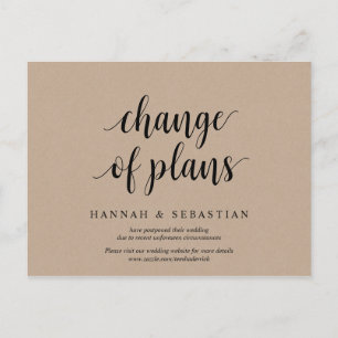 Cartão Postal Rustic Kraft, mudança de planos, casamento adiado