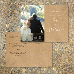 Cartão Postal Rustic Kraft Script Foto Obrigado Casamento