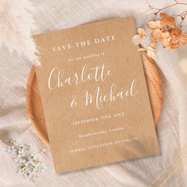 Cartão Postal Rustic Kraft Signature Wedding Save the Date Card (Criador carregado)