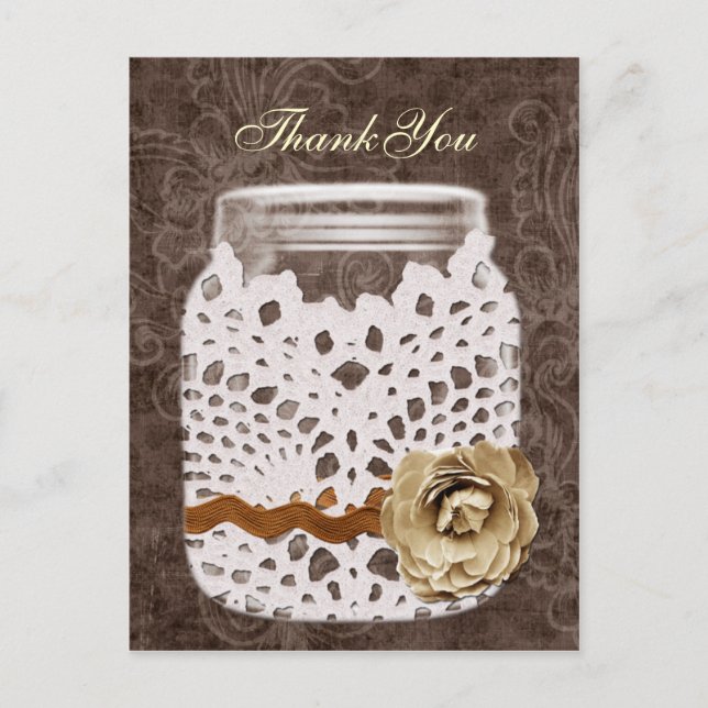 Cartão Postal Rustic Lace Invadiu Casamento Mason Jar (Frente)