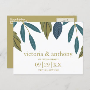 Cartão Postal Rustic Leaf Floral Weding A Data