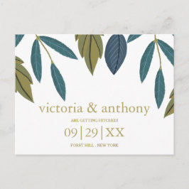 Cartão Postal Rustic Leaf Floral Weding A Data