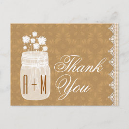 Cartão Postal Rustic Mason Jar e Flores Obrigado Dourado A10