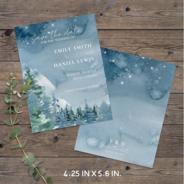 Cartão Postal Rustic Mountain Blue Budget Save the Date Card (Dark Theme Budget-Friendly Rustic Mountain Wedding Save the Date (4.25 x 5.6 in))