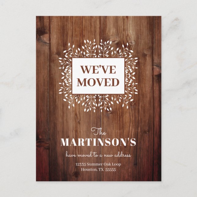 Cartão Postal Rustic Nós Mudamos de Endereço Cartão-Postal (Frente)