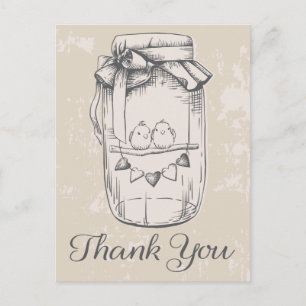 Cartão Postal Rustic Obrigado Mason Jar Lovebird Tan Weding