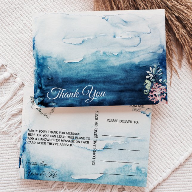 Cartão Postal Rustic Ocean Wedding Thank You Postcard (Criador carregado)