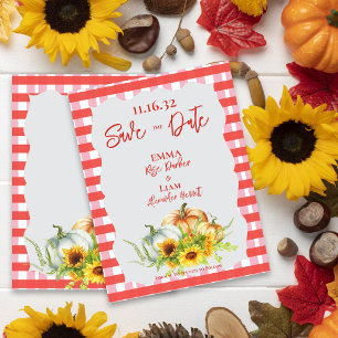 Cartão Postal Rustic Pumpkins Sunflower Casamento Salvar a Data