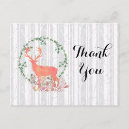 Cartão Postal Rustic Reindeer Boho Watercolor Obrigado