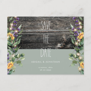 Cartão Postal Rustic Sage Foliage Girassol Salvar Data