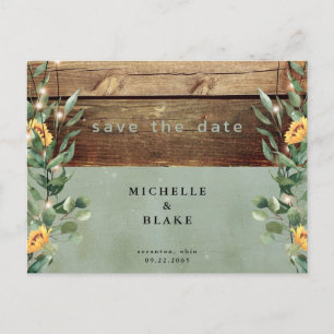 Cartão Postal Rustic Sage Sunflower & Lights Salvar Data