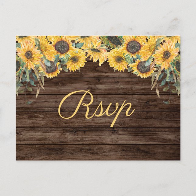 Cartão postal Rustic Sunflower Country Weding RSVP (Frente)