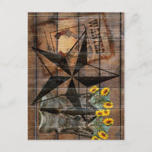 Cartão Postal Rustic Texas Star Western Pistola Boots