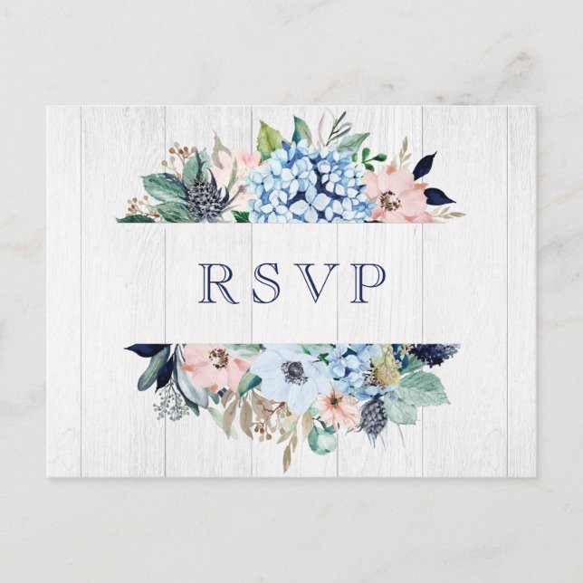 Cartão Postal Rustic Watercolor Floral Hydrangea Weding RSVP (Frente)