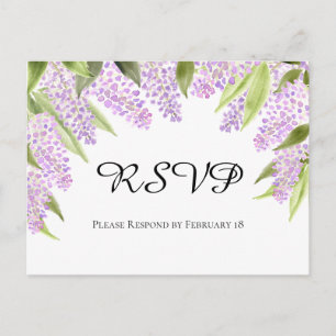 Cartão Postal Rustic Watercolor Lilacs Wedding RSVP