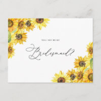 Rustic Watercolor Sunflower Be My Bridesmaid