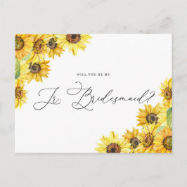 Cartão Postal Rustic Watercolor Sunflower Be My Jr Bridesmaid