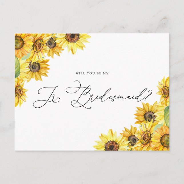 Cartão Postal Rustic Watercolor Sunflower Be My Jr Bridesmaid (Frente)