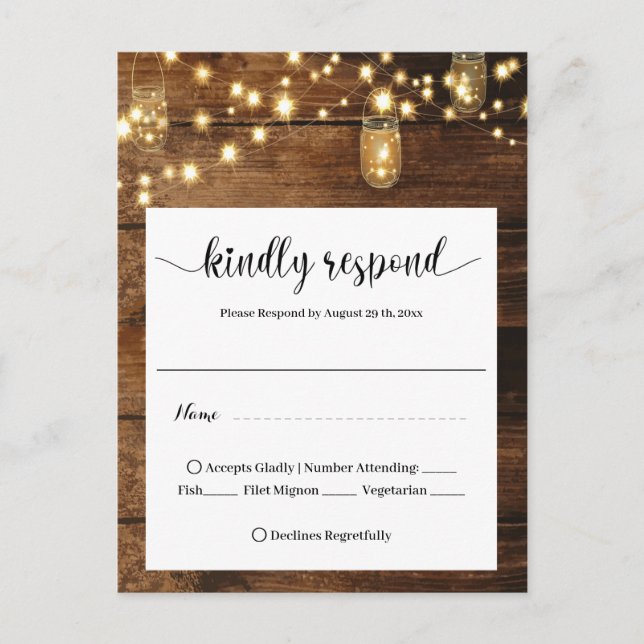 Cartão Postal  Rustic Wedding RSVP  (Frente)