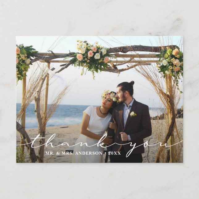 Cartão Postal Rustic Weding 2 Foto Obrigado (Frente)