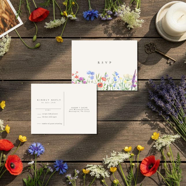 Cartão Postal Rustic Wildflower Meadow Wedding RSVP  (Rustic Wildflower Meadow Wedding RSVP Postcard)